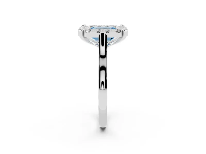 Emerald Cut Claw Corner Halo Engagement Ring Setting for a Fancy Blue Lab-Grown Diamond | Plain Band | Sterling Silver