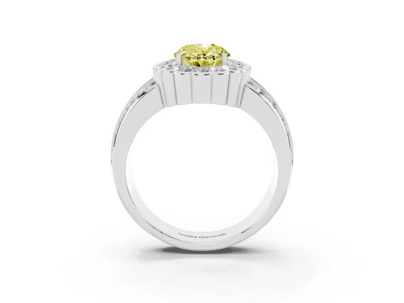 Oval Scalloped Halo Engagement Ring Setting for a Fancy Yellow Lab-Grown Diamond | Double Row Band | White Gold