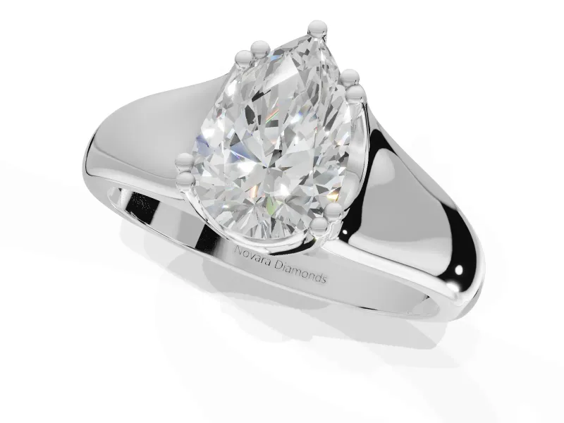 Pear-Shaped Double Claw Solitaire Engagement Ring Setting | Wide Plain Band | White Gold
