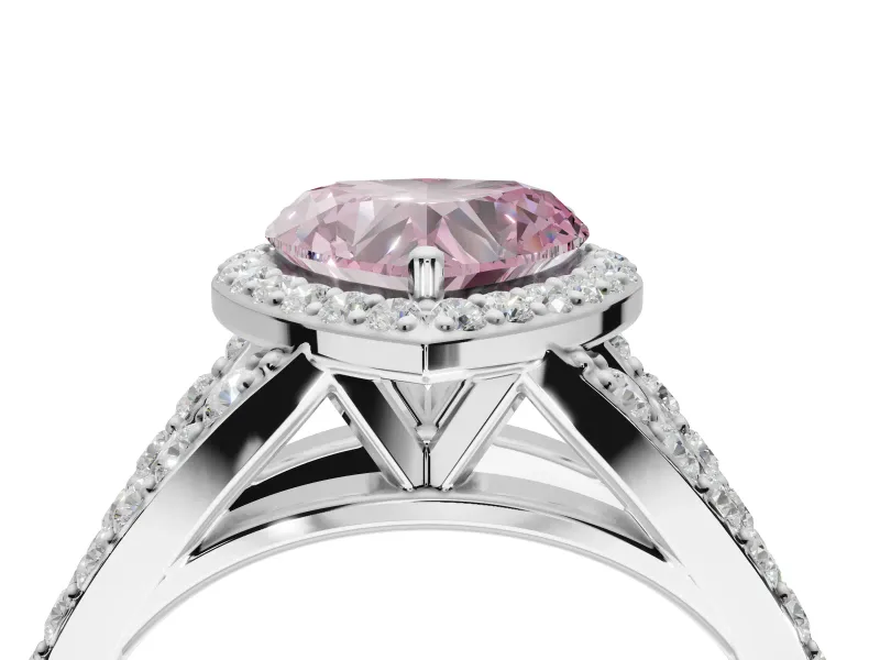 Heart-Shaped Halo Pavé Engagement Ring Setting for a Fancy Pink Lab-Grown Diamond | Narrow Split Shank | Platinum