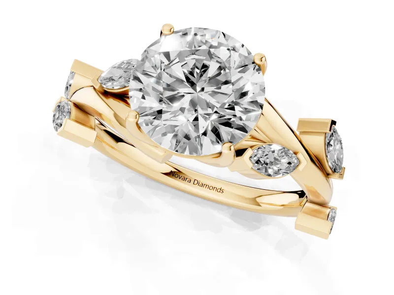 Round Twisted Vine Engagement Ring Setting | Marquise Side Stones | Yellow Gold