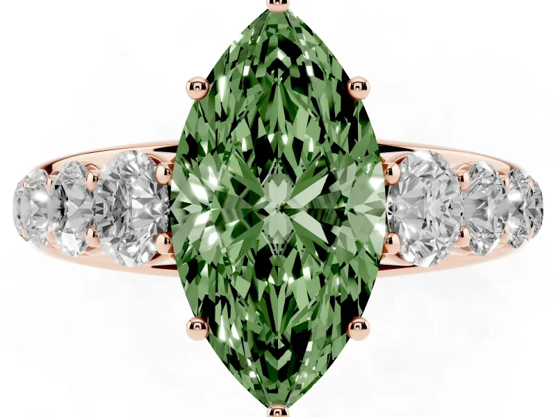 Marquise Graduated Side Stone Engagement Ring Setting for a Fancy Green Lab-Grown Diamond | Flat Top Band | Rose Gold