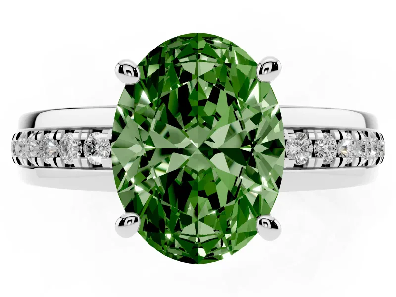 Oval Channel Engagement Ring Setting for a Fancy Green Lab-Grown Diamond | White Gold