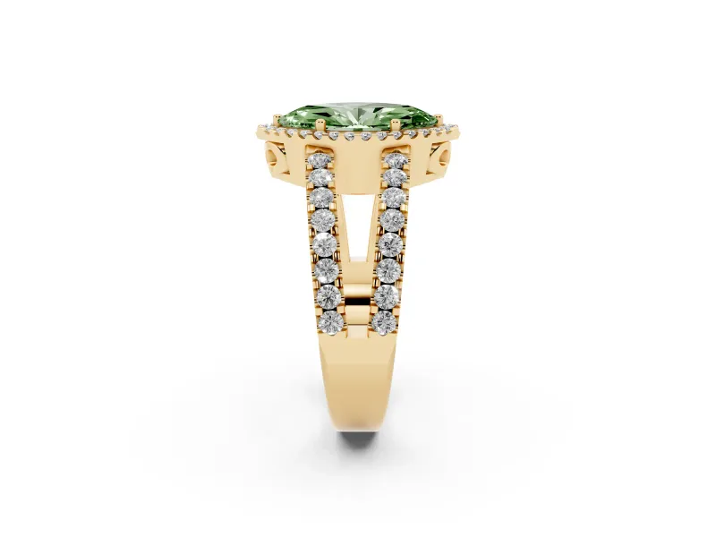 Marquise Halo Split Shank Engagement Ring Setting for a Fancy Green Lab-Grown Diamond | Yellow Gold
