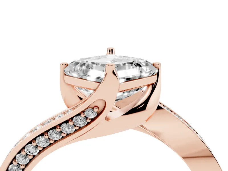 Asscher Cut Diamond Solitaire Ring Set in Rose gold with Intertwined Pavé Twist Band