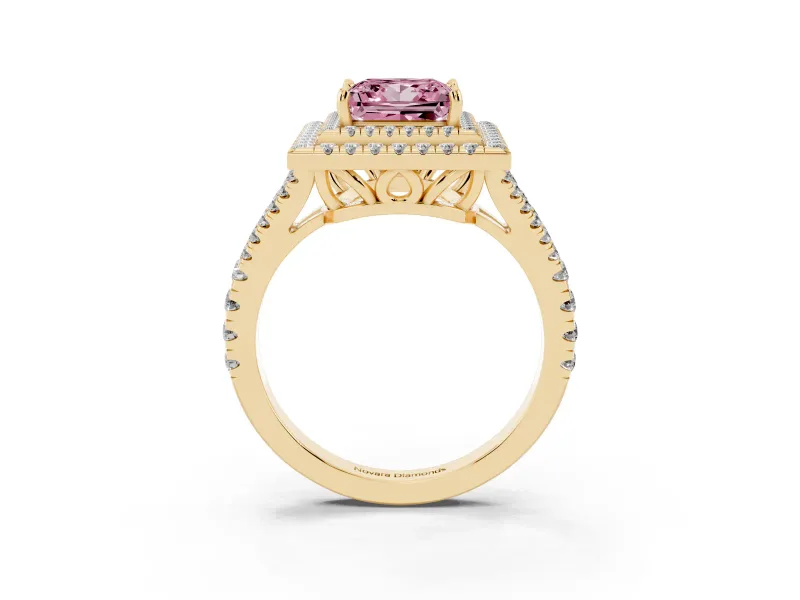 Princess Cut Halo Engagement Ring Setting for a Fancy Pink Lab-Grown Diamond | Yellow Gold - Design NV-24799