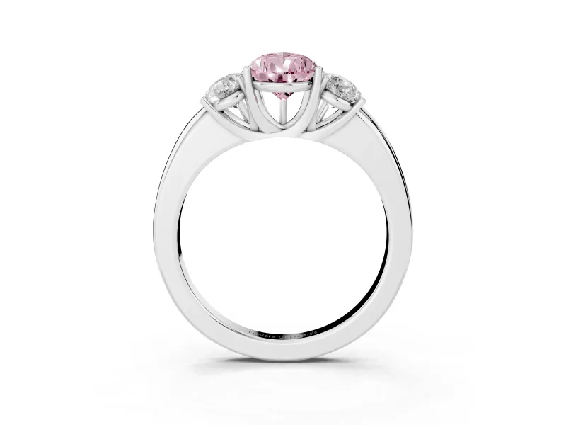 Pear-Shaped Three Stone Engagement Ring Setting for a Fancy Pink Lab-Grown Diamond | Matching Side Stones | Platinum