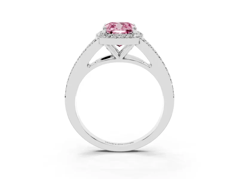 Cushion Cut Halo Engagement Ring Setting for a Fancy Pink Lab-Grown Diamond | V-Split Pavé Band | Sterling Silver