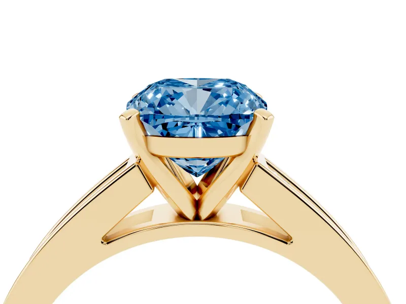Cushion Cut Channel Engagement Ring Setting for a Fancy Blue Lab-Grown Diamond | Yellow Gold