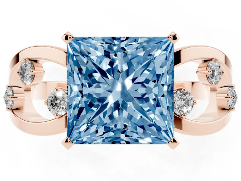 Princess Cut Loop Engagement Ring Setting for a Fancy Blue Lab-Grown Diamond | Rose Gold