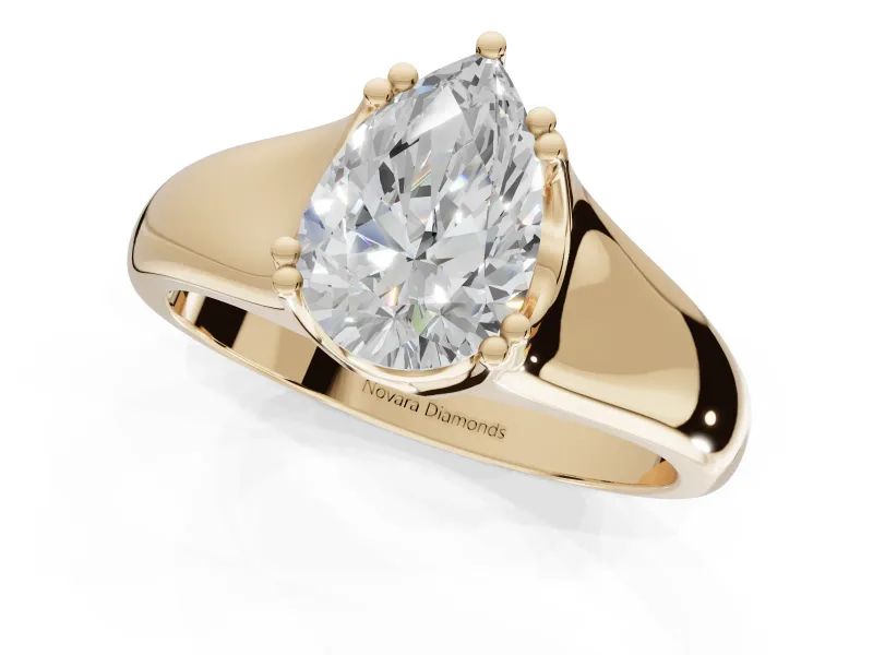 Pear-Shaped Double Claw Solitaire Engagement Ring Setting | Wide Plain Band | Yellow Gold