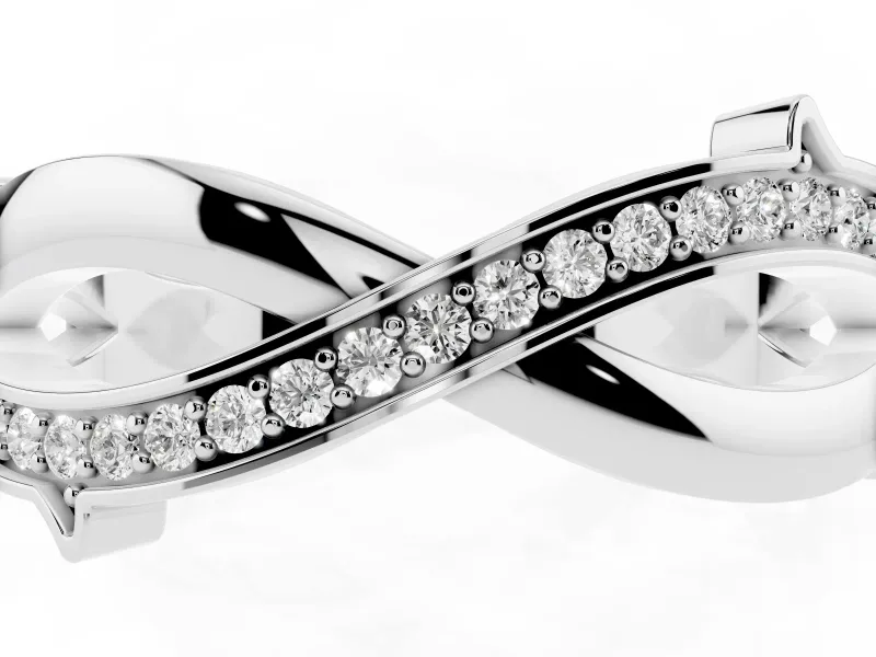Round Diamond Pavé Twist Band Set in Platinum with Bezel Setting