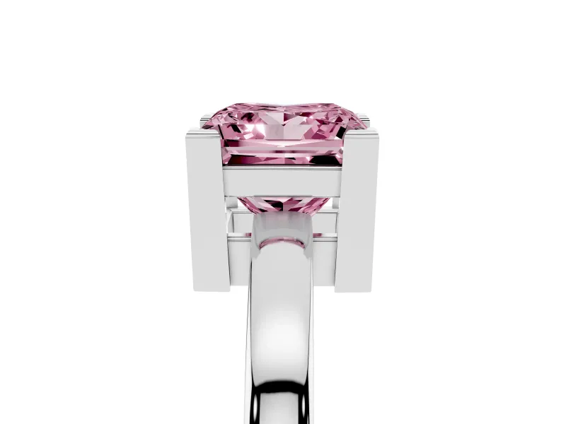 Fancy Pink Princess Cut Diamond Solitaire Ring Set in Silver with Prong Head and Smooth Polished Band