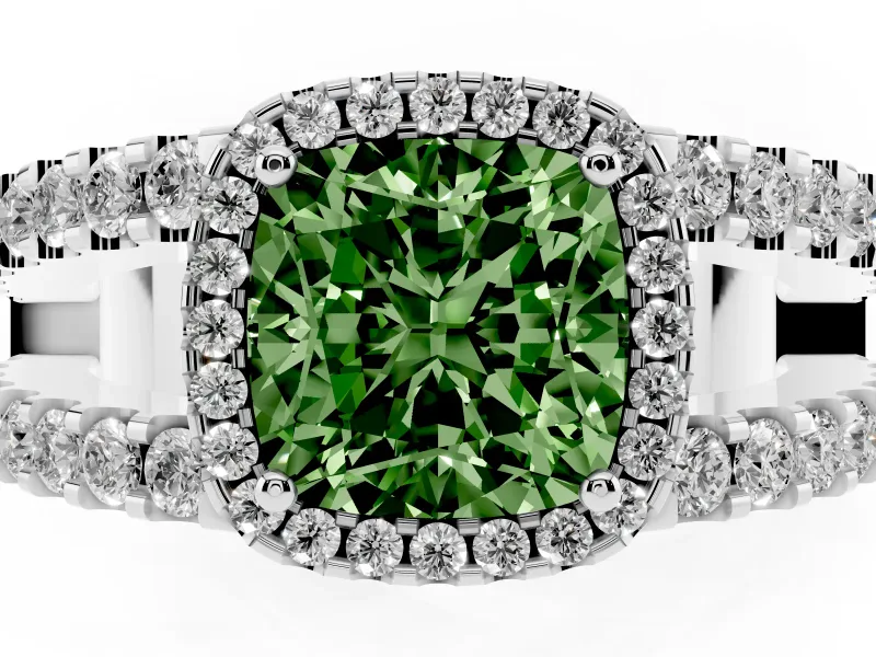 Cushion Cut Halo Engagement Ring Setting for a Fancy Green Lab-Grown Diamond | White Gold