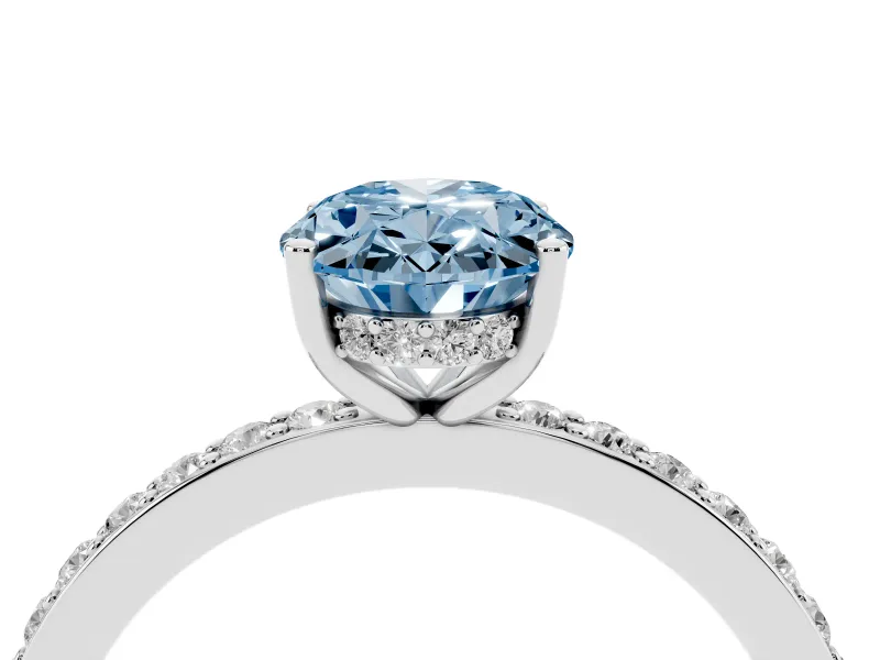 Oval Hidden Halo Engagement Ring Setting for a Fancy Blue Lab-Grown Diamond | Pavé Band | Platinum