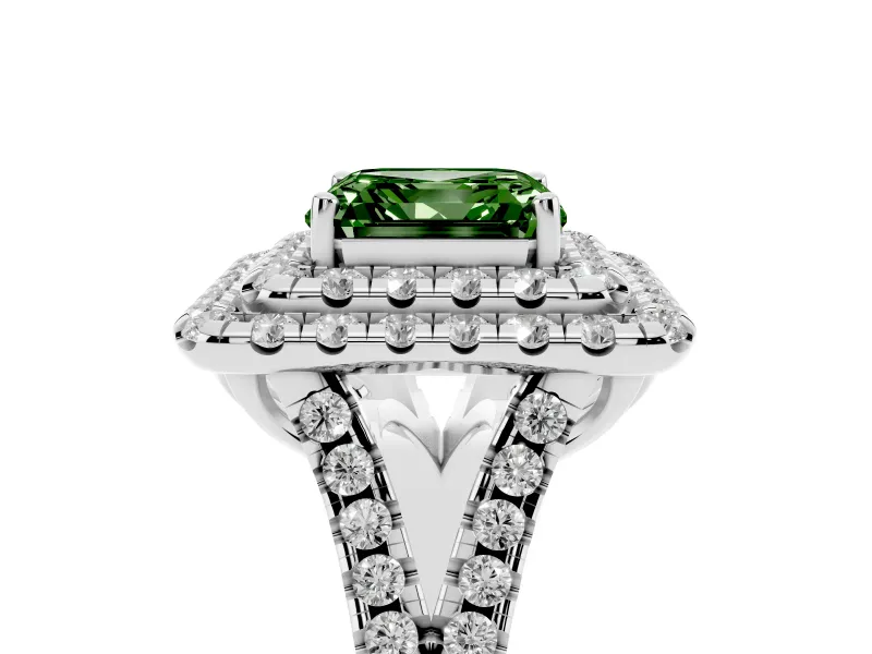 Asscher Cut Halo Split Shank Engagement Ring Setting for a Fancy Green Lab-Grown Diamond | Pavé Strands | Platinum
