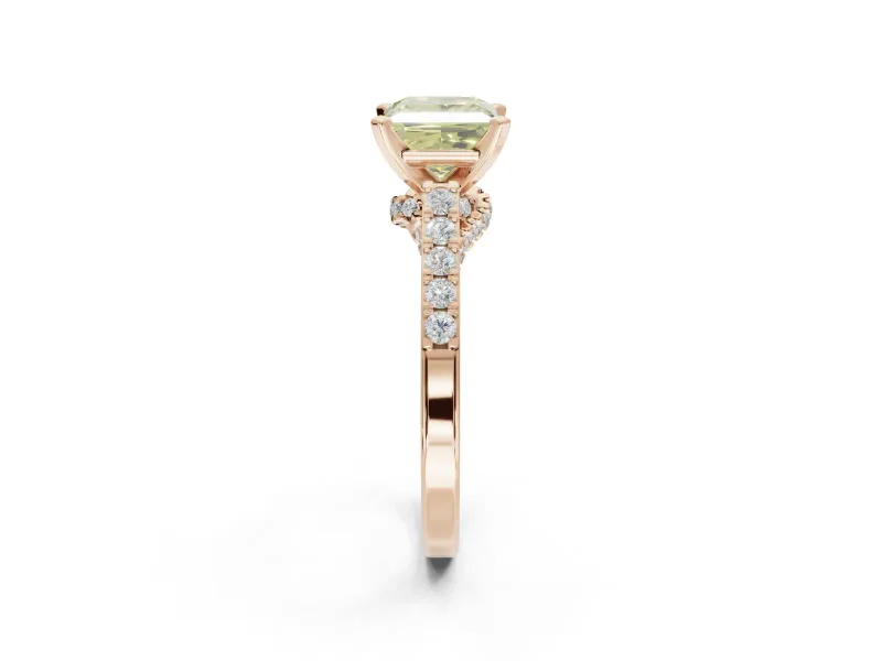 Princess Cut Pavé Solitaire Engagement Ring Setting for a Fancy Yellow Lab-Grown Diamond | Crossover Gallery | Rose Gold