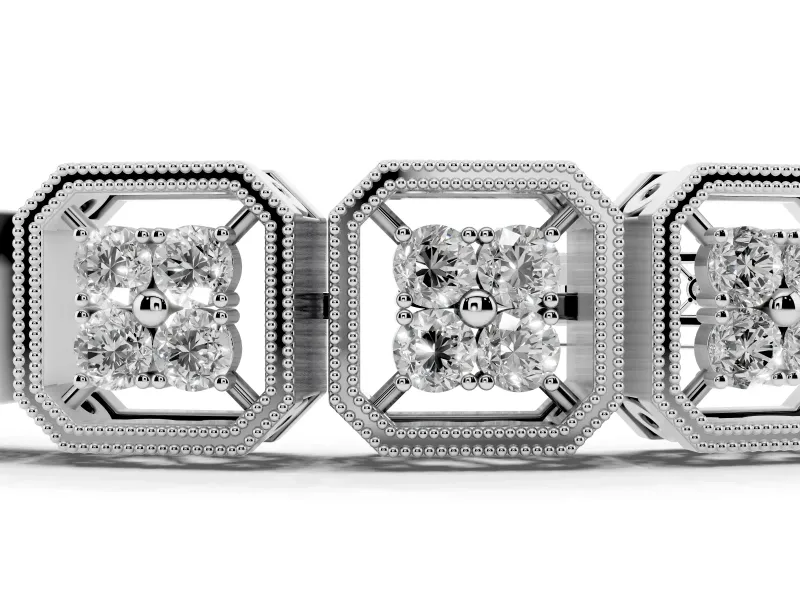 Round Diamond Tennis Bracelet Set in White gold with Milgrain Bezel Setting