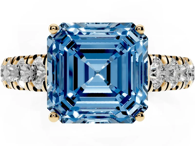 Asscher Cut Engagement Ring Setting for a Fancy Blue Lab-Grown Diamond | Yellow Gold - Design NV-24643
