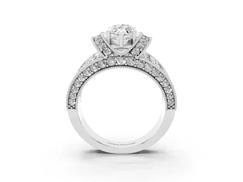Marquise Vintage Milgrain Pave Engagement Ring Setting | Crescent Side Rows | Sterling Silver