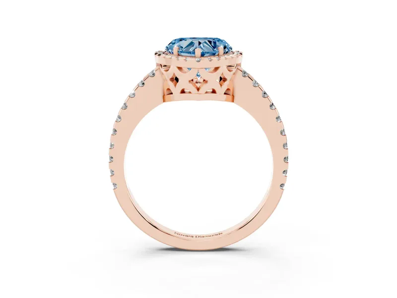 Heart-Shaped Pave Halo Engagement Ring Setting for a Fancy Blue Lab-Grown Diamond | Rose Gold