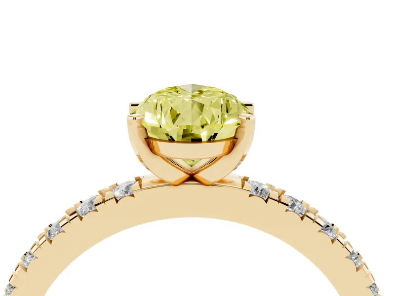 Fancy Yellow Pear Cut Diamond Pavé Band Solitaire Set in Yellow gold with Prong Setting