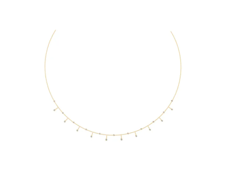 Round Lab-Grown Diamond Bezel Dangle Station Necklace | Cable Chain | Yellow Gold