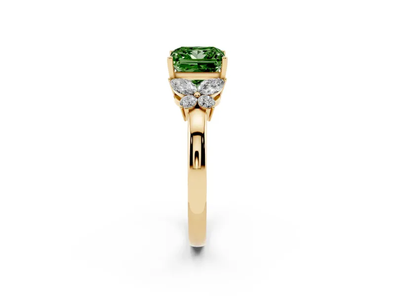 Princess Cut Petal Engagement Ring Setting for a Fancy Green Lab-Grown Diamond | Yellow Gold