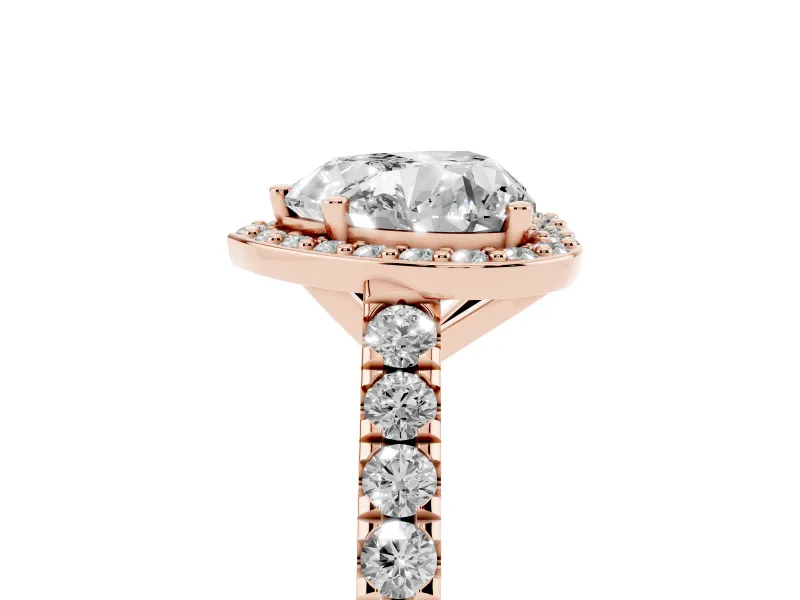 Heart Cut Diamond Halo Engagement Ring Set in Rose gold with Pavé Band and Prong Setting