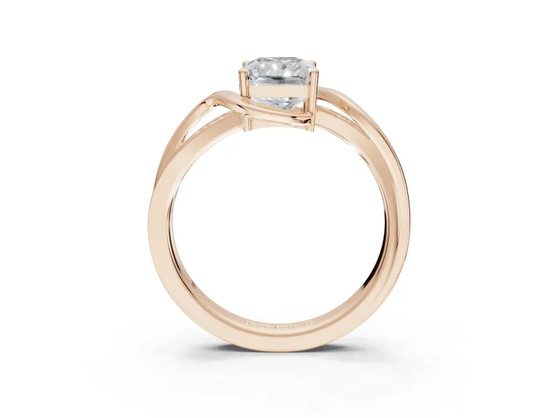 Radiant Cut Bypass Solitaire Engagement Ring Setting | Pavé and Plain Strands | Rose Gold