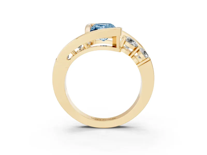 Radiant Cut Bezel Bypass Engagement Ring Setting for a Fancy Blue Lab-Grown Diamond | Yellow Gold
