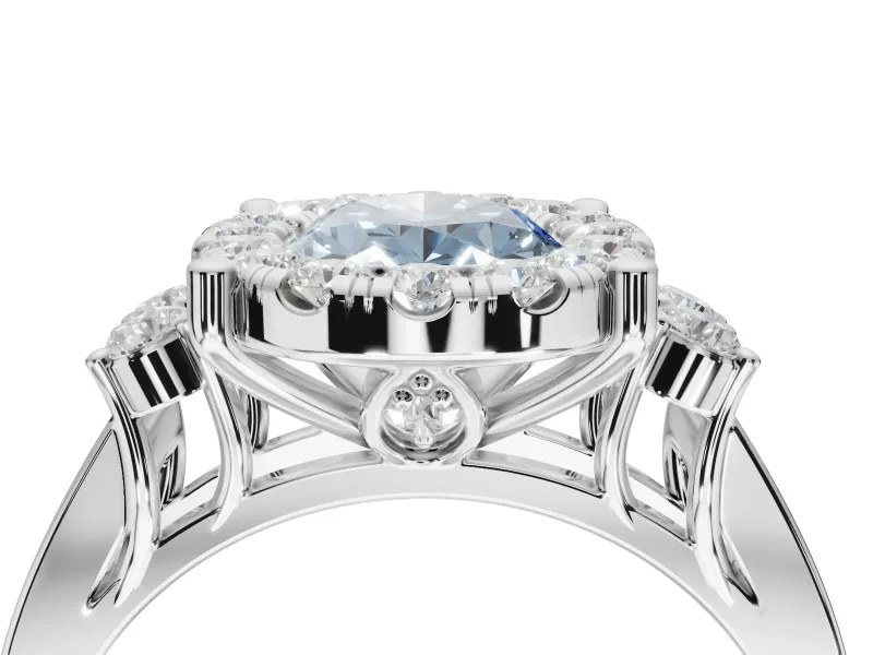 Oval Halo Engagement Ring Setting for a Fancy Blue Lab-Grown Diamond | Side Clusters | Platinum