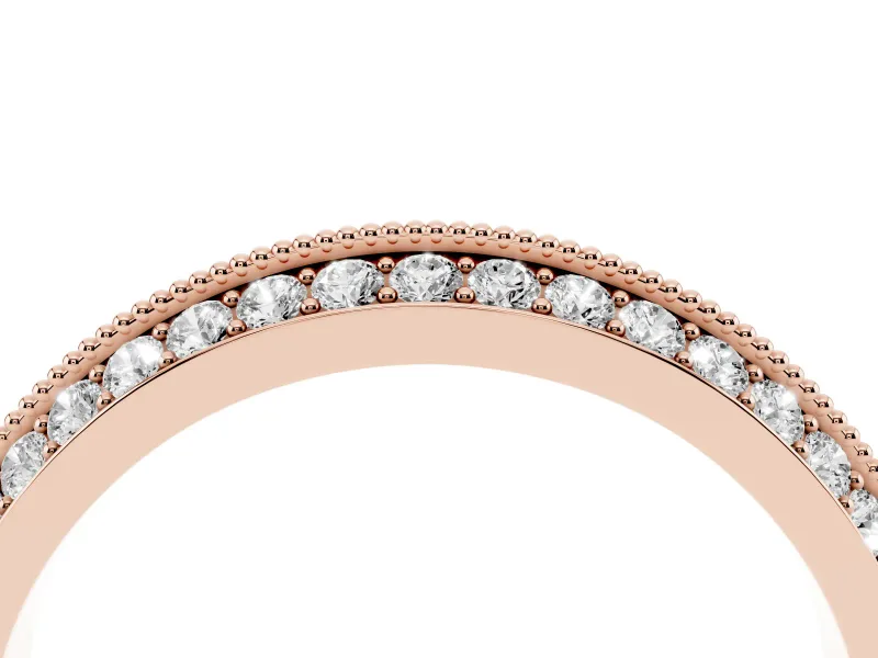 Round Diamond Double Row Pavé Band Set in Rose gold with Shared Prong Setting