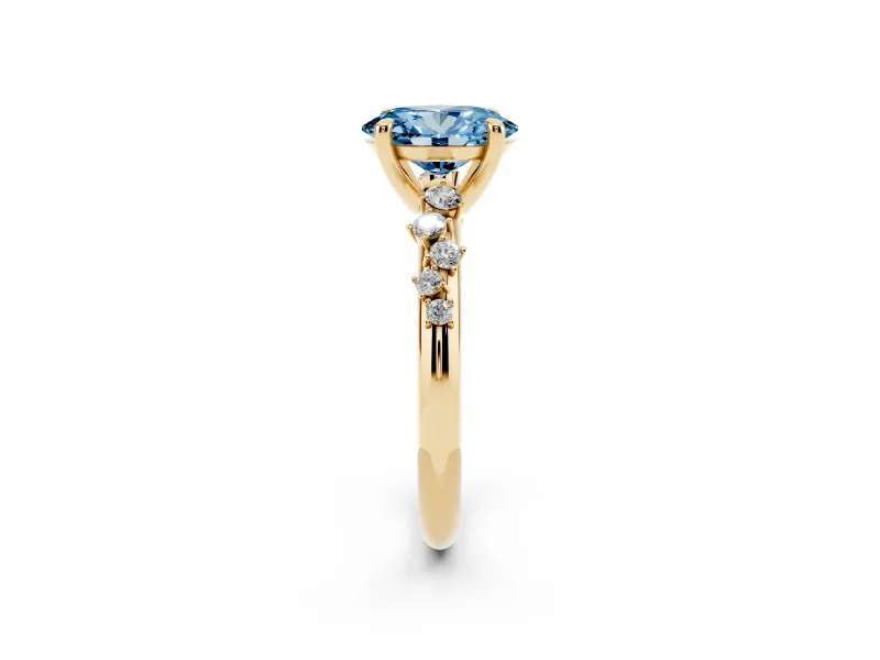 Oval Graduated Accent Engagement Ring Setting for a Fancy Blue Lab-Grown Diamond | Yellow Gold