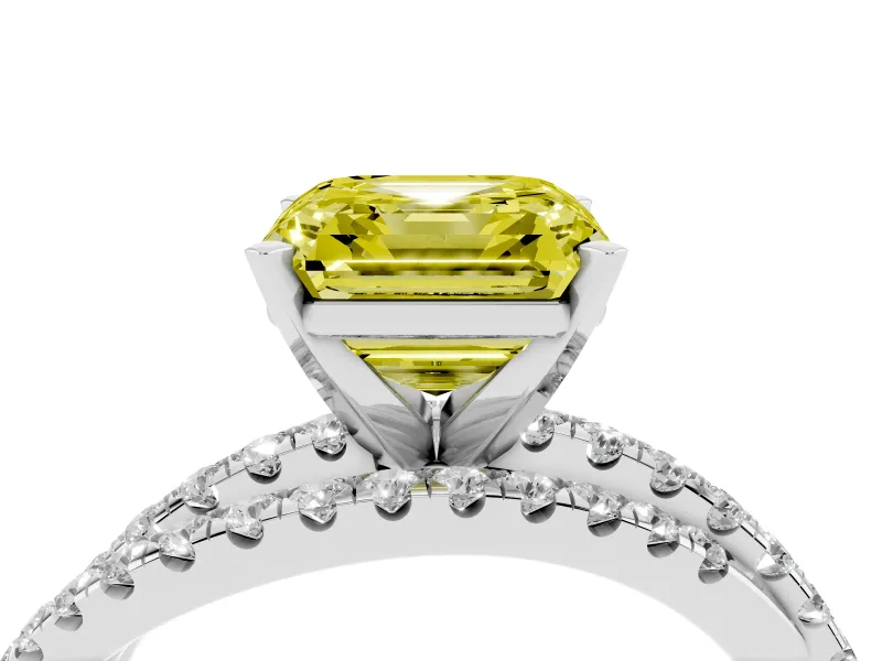 Asscher Cut Twisted Pavé Engagement Ring Setting for a Fancy Yellow Lab-Grown Diamond | White Gold