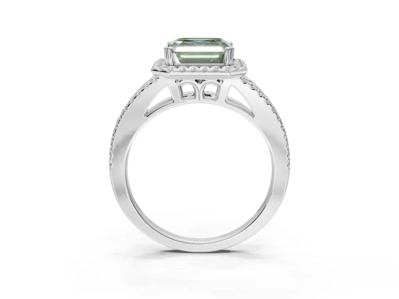 Asscher Cut Halo Engagement Ring Setting for a Fancy Green Lab-Grown Diamond | Sterling Silver - Design NV-24717