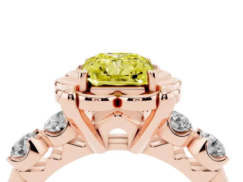 Radiant Cut Floral Engagement Ring Setting for a Fancy Yellow Lab-Grown Diamond | Petal Frame | Rose Gold