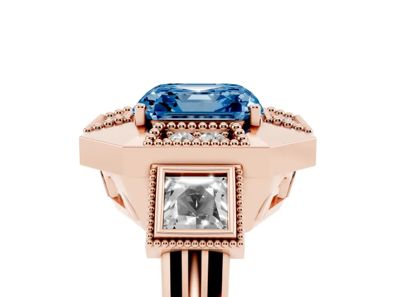 Asscher Cut Milgrain Sectioned Halo Engagement Ring Setting for a Fancy Blue Lab-Grown Diamond | Rose Gold
