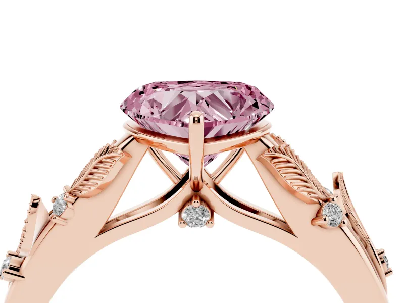 Heart-Shaped Leaf Solitaire Engagement Ring Setting for a Fancy Pink Lab-Grown Diamond | Rose Gold