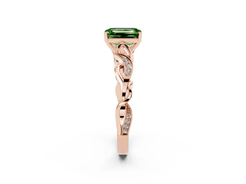 Emerald Cut Vine Engagement Ring Setting for a Fancy Green Lab-Grown Diamond | Rose Gold