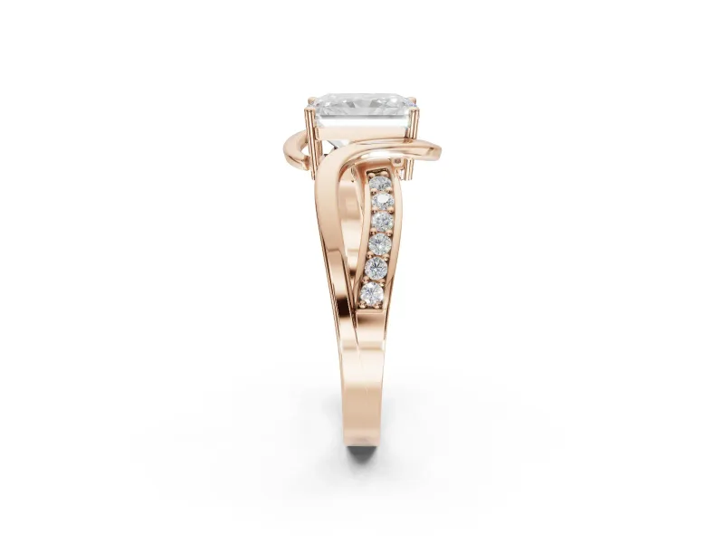 Radiant Cut Bypass Solitaire Engagement Ring Setting | Pavé and Plain Strands | Rose Gold