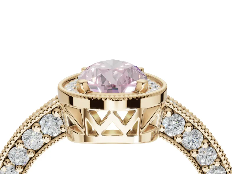 Pear-Shaped Milgrain Halo Engagement Ring Setting for a Fancy Pink Lab-Grown Diamond | Wide Pavé Band | Yellow Gold