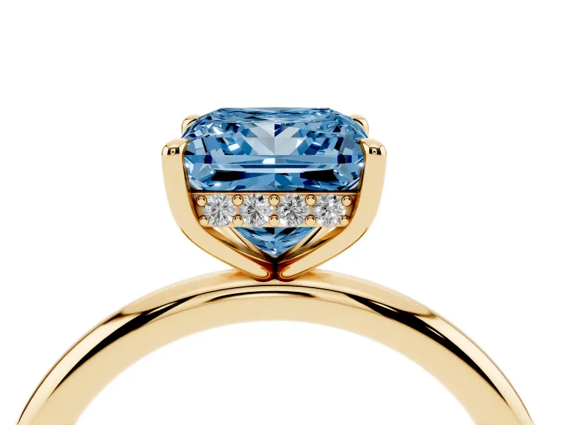 Princess Cut Hidden Halo Ring Setting for a Fancy Blue Lab-Grown Diamond | Yellow Gold
