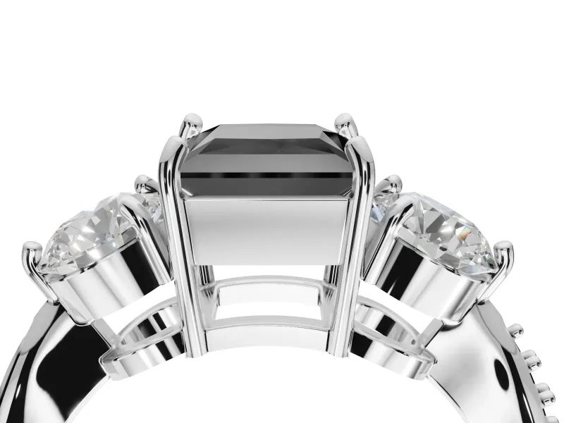 Fancy Black Princess Cut Lab-Grown Diamond Three-Stone Ring Set in Sterling Silver with Channel-Set Band and Prong Setting