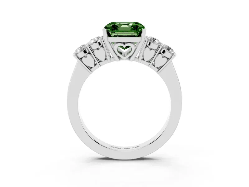 Asscher Cut 5 Stone Engagement Ring Setting for a Fancy Green Lab-Grown Diamond | Sterling Silver