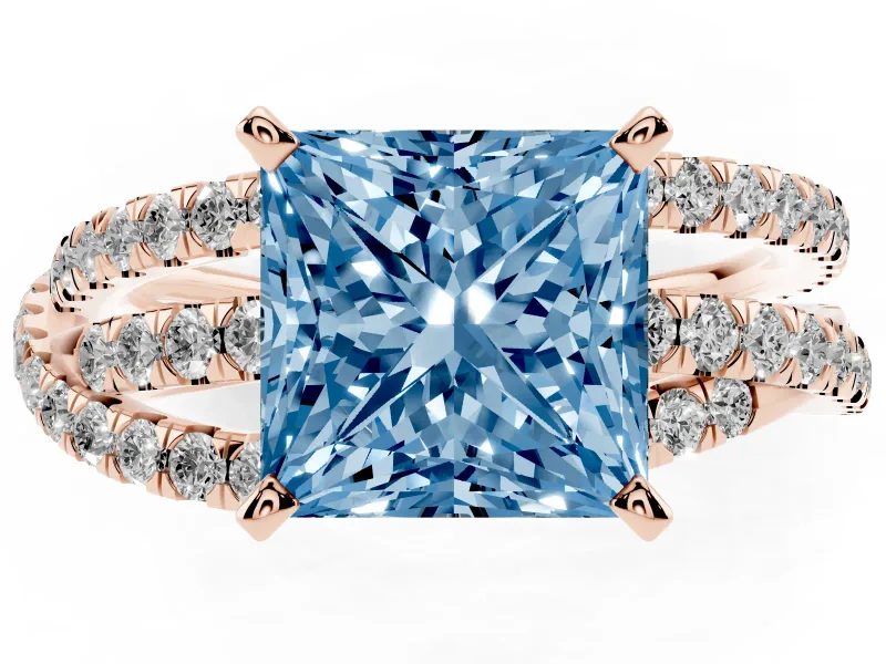 Princess Cut Twisted Pavé Engagement Ring Setting for a Fancy Blue Lab-Grown Diamond | Rose Gold