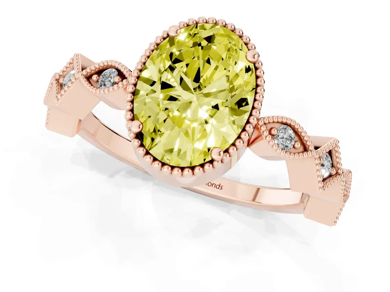 Oval Milgrain Bezel Engagement Ring Setting for a Fancy Yellow Lab-Grown Diamond | Rose Gold