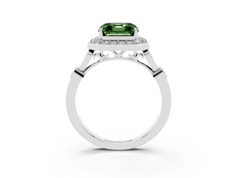 Asscher Cut Halo Engagement Ring Setting for a Fancy Green Lab-Grown Diamond | Bezel Station Shoulders | Platinum