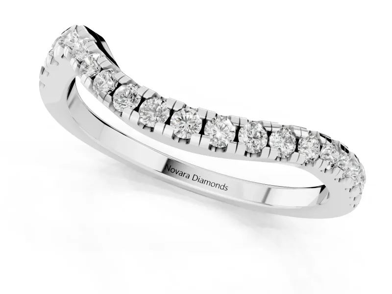 Round Lab-Grown Diamond Curved Pavé Wedding Band | U-Prong Setting | Sterling Silver