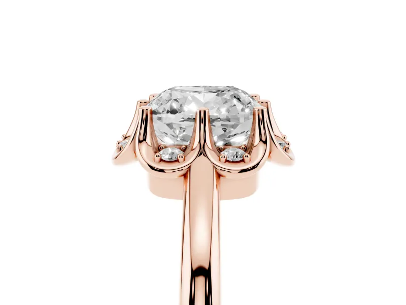 Cushion Cut Scalloped Petal Halo Engagement Ring Setting | Plain Band | Rose Gold